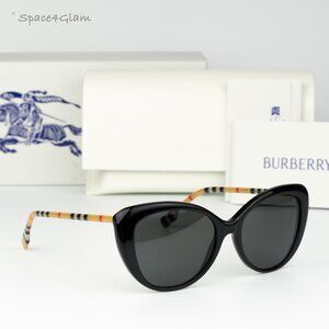 Burberry Women Sunglasses Black Grey Cat Eye BE4407 385387 NEW AUTHENTIC